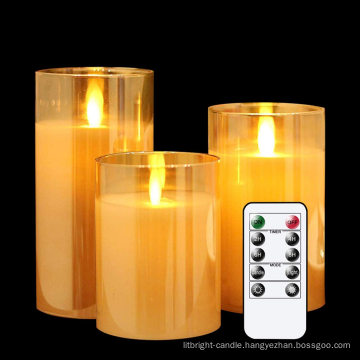wholesale smokeless LED Glass Tube Real Paraffin Wax Candles Flameless Moving Wick Candle